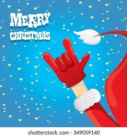 Santa Claus hand rock n roll gesture icon vector illustration. Christmas Rock n roll concert poster design template or greeting card. Rockstar concept