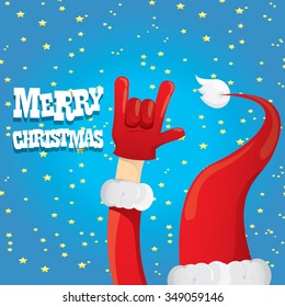 Santa Claus hand rock n roll gesture icon vector illustration. Christmas Rock n roll concert poster design template or greeting card. Rockstar concept