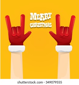 Santa Claus hand rock n roll gesture icon vector illustration. Christmas Rock n roll concert poster design template or greeting card. Rockstar concept