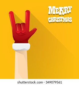 Santa Claus hand rock n roll gesture icon vector illustration. Christmas Rock n roll concert poster design template or greeting card. Rockstar concept