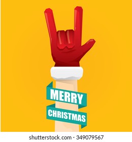Santa Claus hand rock n roll gesture icon vector illustration. Christmas Rock n roll concert poster design template or greeting card. Rockstar concept