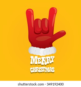 Santa Claus hand rock n roll gesture icon vector illustration. Christmas Rock n roll concert poster design template or greeting card. Rockstar concept