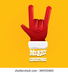Santa Claus hand rock n roll gesture icon vector illustration. Christmas Rock n roll concert poster design template or greeting card. Rockstar concept