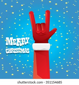 Santa Claus hand rock n roll  icon vector illustration. Christmas Rock n roll concert poster design template or greeting card. Rockstar concept