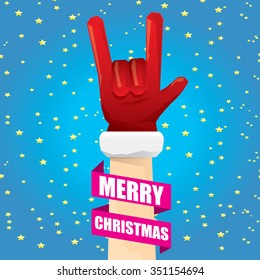 Santa Claus hand rock n roll  icon vector illustration. Christmas Rock n roll concert poster design template or greeting card. Rockstar concept