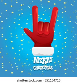 Santa Claus hand rock n roll  icon vector illustration. Christmas Rock n roll concert poster design template or greeting card. Rockstar concept