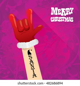 Santa Claus hand rock n roll icon vector illustration. Christmas Rock concert poster design template or greeting card