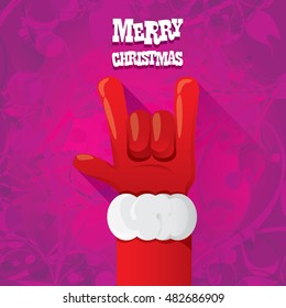 Santa Claus hand rock n roll icon vector illustration. Christmas Rock concert poster design template or greeting card