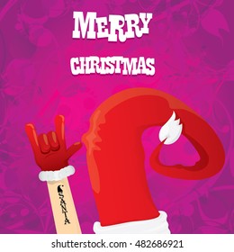 Santa Claus hand rock n roll icon vector illustration. Christmas Rock concert poster design template or greeting card