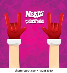 Santa Claus hand rock n roll icon vector illustration. Christmas Rock concert poster design template or greeting card