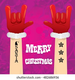 Santa Claus hand rock n roll icon vector illustration. Christmas Rock concert poster design template or greeting card