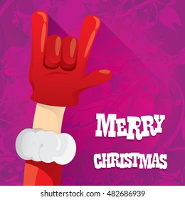 Santa Claus hand rock n roll icon vector illustration. Christmas Rock concert poster design template or greeting card