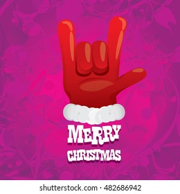 Santa Claus hand rock n roll icon vector illustration. Christmas Rock concert poster design template or greeting card
