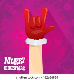 Santa Claus hand rock n roll icon vector illustration. Christmas Rock concert poster design template or greeting card