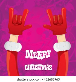 Santa Claus hand rock n roll icon vector illustration. Christmas Rock concert poster design template or greeting card