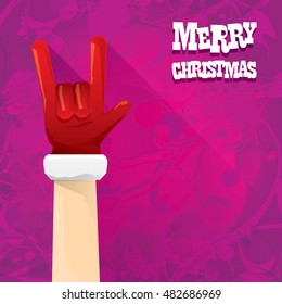Santa Claus hand rock n roll icon vector illustration. Christmas Rock concert poster design template or greeting card
