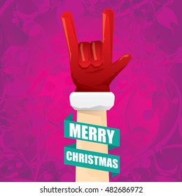 Santa Claus hand rock n roll icon vector illustration. Christmas Rock concert poster design template or greeting card