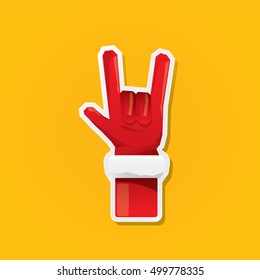 Santa Claus hand rock n roll icon vector illustration. Christmas Rock concert poster design template