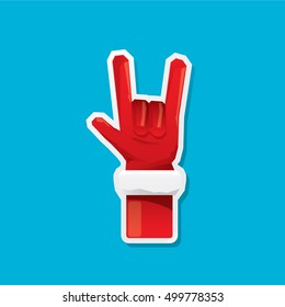Santa Claus hand rock n roll icon vector illustration. Christmas Rock concert poster design template