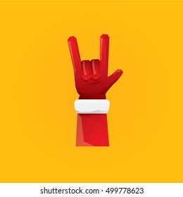 Santa Claus hand rock n roll icon vector illustration. Christmas Rock concert poster design template