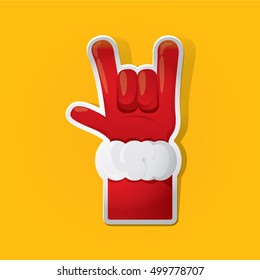 Santa Claus hand rock n roll icon vector illustration. Christmas Rock concert poster design template