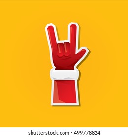 Santa Claus hand rock n roll icon vector illustration. Christmas Rock concert poster design template
