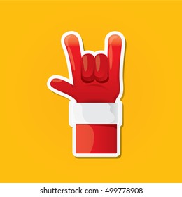Santa Claus hand rock n roll icon vector illustration. Christmas Rock concert poster design template