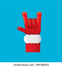 Santa Claus hand rock n roll icon vector illustration. Christmas Rock concert poster design template