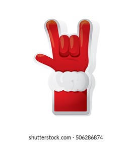 Santa Claus hand rock n roll icon vector illustration. Christmas Rock concert poster design elements