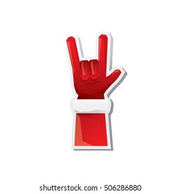 Santa Claus hand rock n roll icon vector illustration. Christmas Rock concert poster design elements