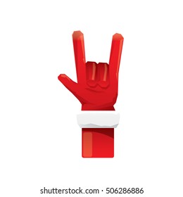 Santa Claus hand rock n roll icon vector illustration. Christmas Rock concert poster design elements