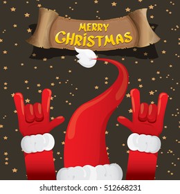 Santa Claus hand rock n roll gesture icon vector illustration. Christmas Rock n roll concert poster design template or greeting card. Rockstar concept