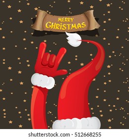 Santa Claus hand rock n roll gesture icon vector illustration. Christmas Rock n roll concert poster design template or greeting card. Rockstar concept