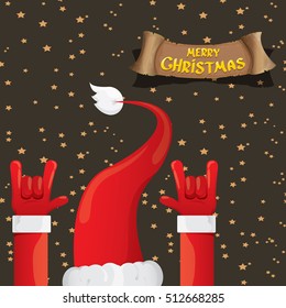 Santa Claus hand rock n roll gesture icon vector illustration. Christmas Rock n roll concert poster design template or greeting card. Rockstar concept