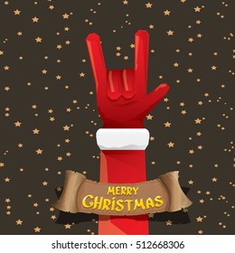 Santa Claus hand rock n roll gesture icon vector illustration. Christmas Rock n roll concert poster design template or greeting card. Rockstar concept