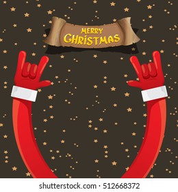 Santa Claus hand rock n roll gesture icon vector illustration. Christmas Rock n roll concert poster design template or greeting card. Rockstar concept