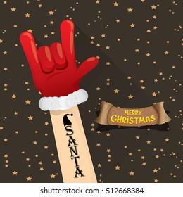 Santa Claus hand rock n roll gesture icon vector illustration. Christmas Rock n roll concert poster design template or greeting card. Rockstar concept