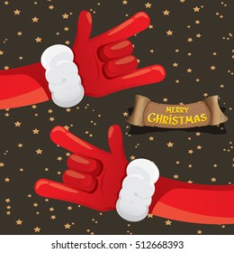 Santa Claus hand rock n roll gesture icon vector illustration. Christmas Rock n roll concert poster design template or greeting card. Rockstar concept