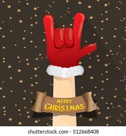 Santa Claus hand rock n roll gesture icon vector illustration. Christmas Rock n roll concert poster design template or greeting card. Rockstar concept