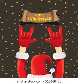 Santa Claus hand rock n roll gesture icon vector illustration. Christmas Rock n roll concert poster design template or greeting card. Rockstar concept