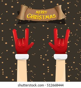 Santa Claus hand rock n roll gesture icon vector illustration. Christmas Rock n roll concert poster design template or greeting card. Rockstar concept