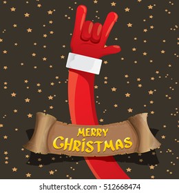 Santa Claus hand rock n roll gesture icon vector illustration. Christmas Rock n roll concert poster design template or greeting card. Rockstar concept