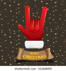 Santa Claus hand rock n roll gesture icon vector illustration. Christmas Rock n roll concert poster design template or greeting card. Rockstar concept