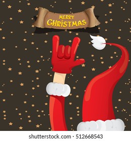 Santa Claus hand rock n roll gesture icon vector illustration. Christmas Rock n roll concert poster design template or greeting card. Rockstar concept