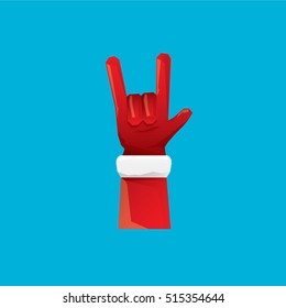 Santa Claus hand rock n roll icon vector illustration. Christmas Rock concert poster design template. Christmas label or badge
