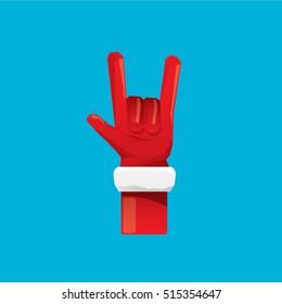 Santa Claus hand rock n roll icon vector illustration. Christmas Rock concert poster design template. Christmas label or badge