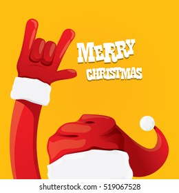 Santa Claus hand rock n roll gesture icon on orange background vector illustration. Christmas Rock n roll concert poster design template or greeting card design template. Rockstar concept