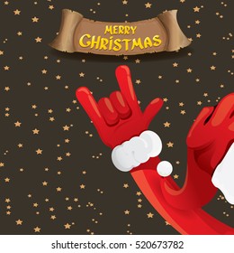 Santa Claus hand rock n roll gesture icon vector illustration. Christmas Rock n roll concert poster design template or greeting card. Rockstar concept