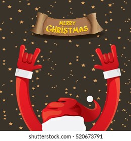 Santa Claus hand rock n roll gesture icon vector illustration. Christmas Rock n roll concert poster design template or greeting card. Rockstar concept