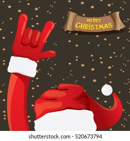Santa Claus hand rock n roll gesture icon vector illustration. Christmas Rock n roll concert poster design template or greeting card. Rockstar concept
